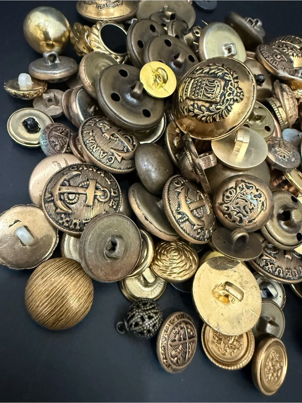 Vintage Mixed Assortment of Sewing Buttons Antique Gold-tone Metal Military